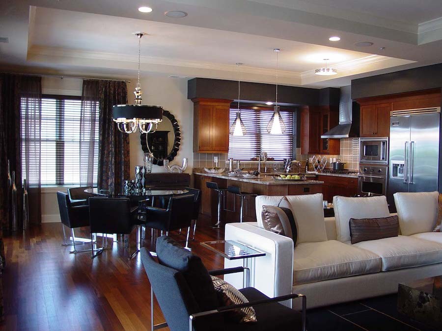 Luxury kitchen and dining room with lighting control.