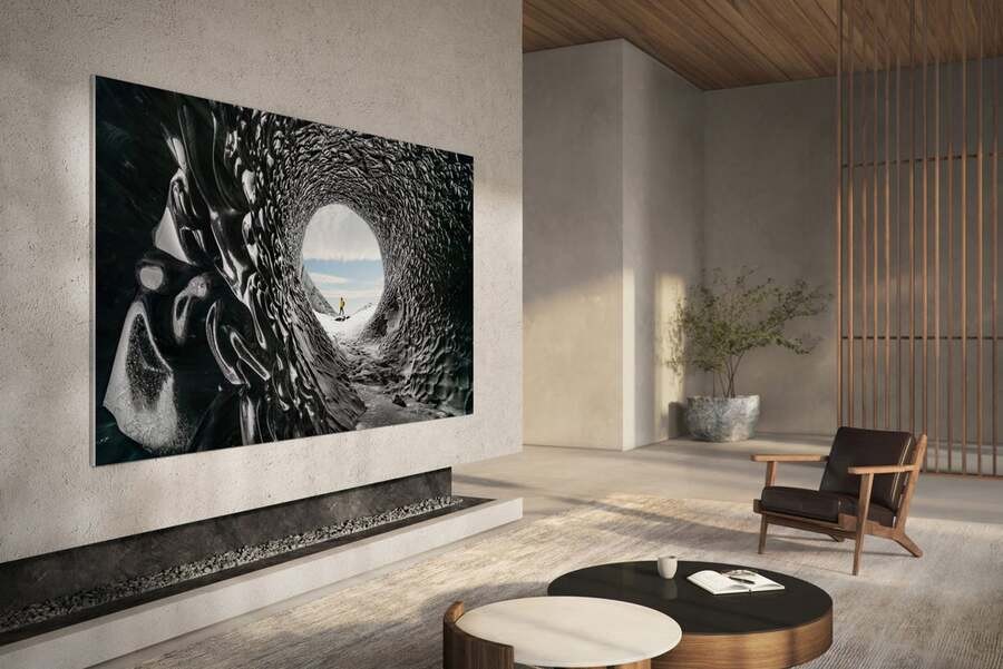 A luxury entertainment space with a Samsung projector.