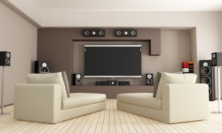 A home audio-video system featuring various audio-visual equipment